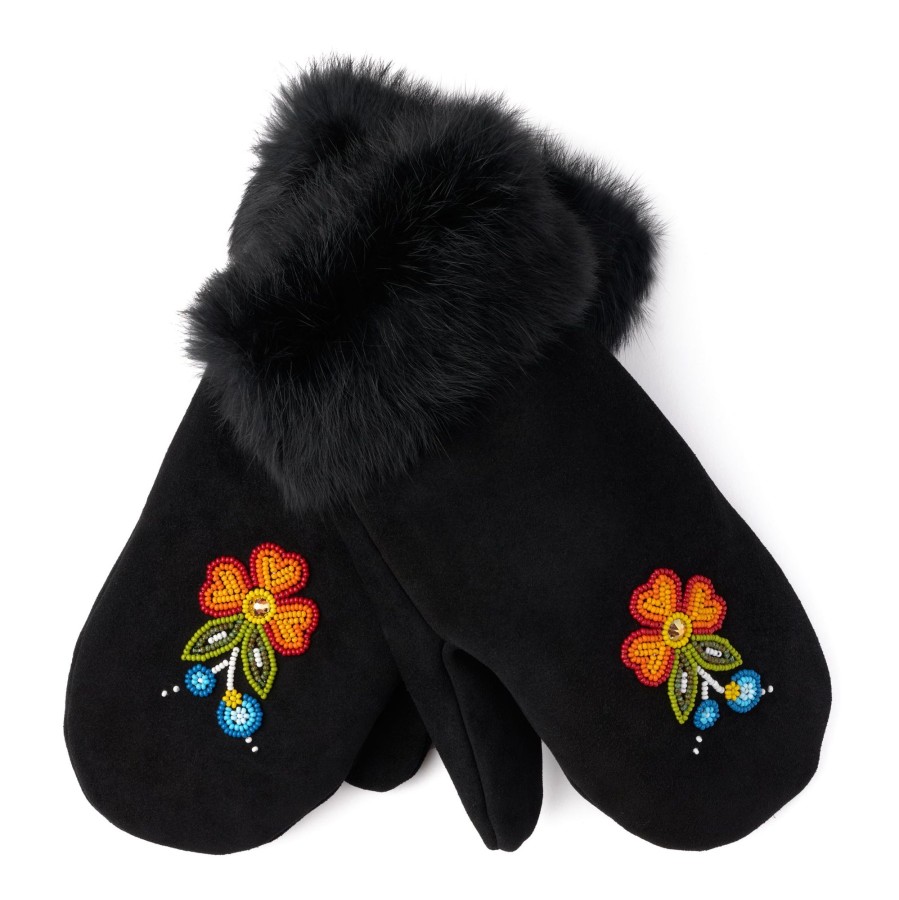 Women Manitobah Mukluks Mitts & Gloves | Bloom Mitt Black