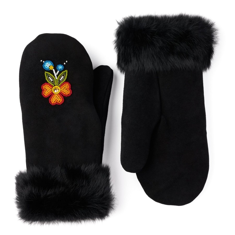 Women Manitobah Mukluks Mitts & Gloves | Bloom Mitt Black