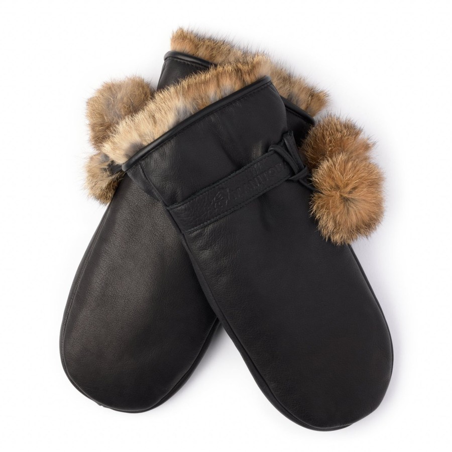 Women Manitobah Mukluks Mitts & Gloves | Pom Pom Leather Mitt